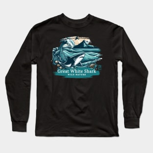 Great White Shark - WILD NATURE - GREAT WHITE SHARK -3 Long Sleeve T-Shirt